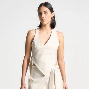 Asymmetric Tailored Waistcoat with Tie - Light Beige